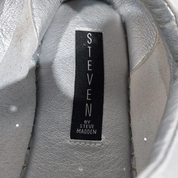 Steve Madden Silver Mars Platform Espadrill Laceup Full Leather Sneaker Shoe - Picture 9 of 12